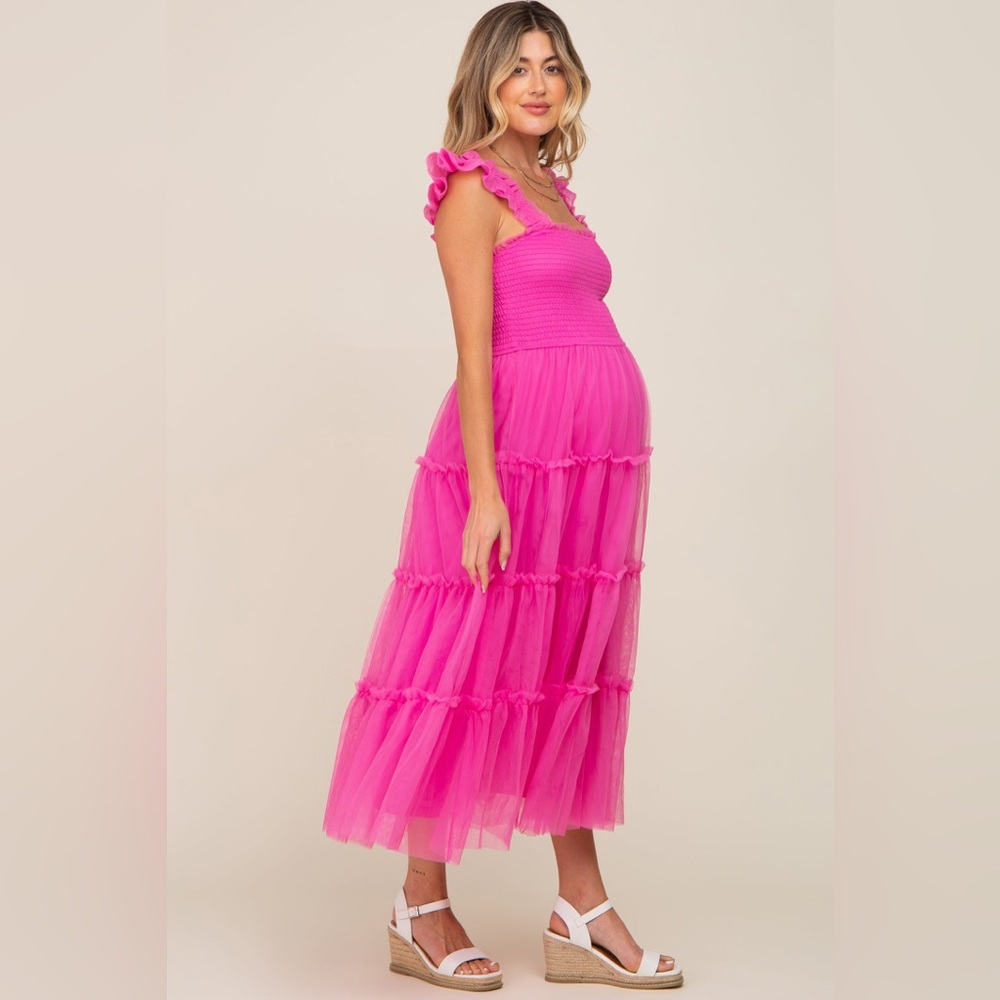 Elegant Pink Ruffle Maxi Dress - Picture 2 of 6